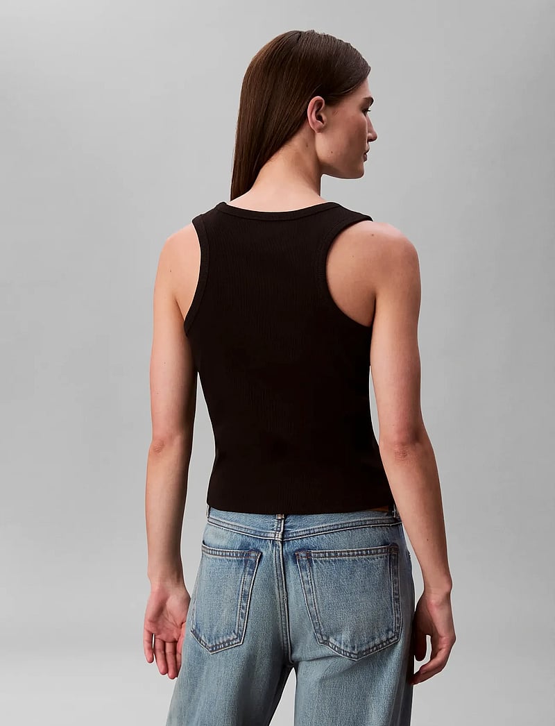 Calvin Klein Jeans - WOVEN LABEL 2X2 BABY RIB TANK - linnen - black - 2