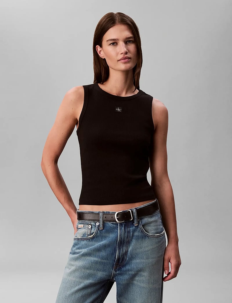 Calvin Klein Jeans - WOVEN LABEL 2X2 BABY RIB TANK - linnen - black - 3
