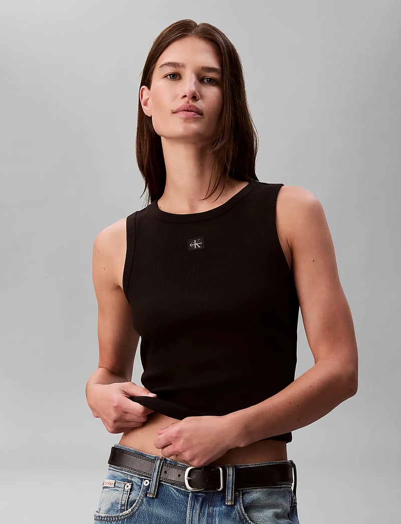 Calvin Klein Jeans - WOVEN LABEL 2X2 BABY RIB TANK - linnen - black - 4