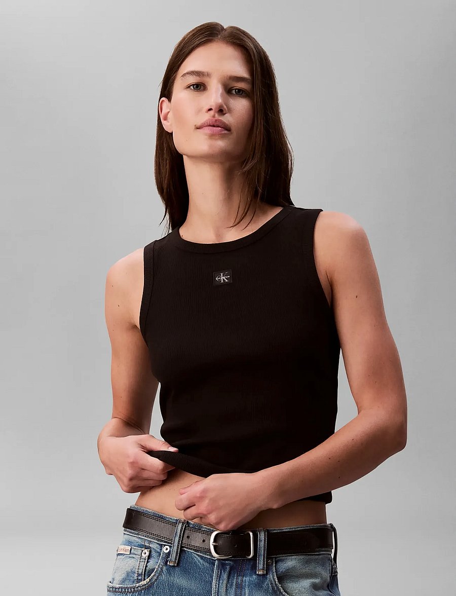 Calvin Klein Jeans - HERITAGE LABEL 2X2 BABY RIB TANK - linnen - black - 4