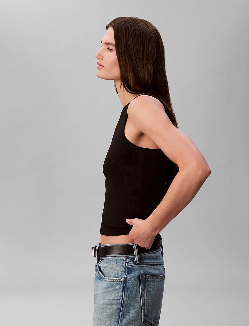 Calvin Klein Jeans - WOVEN LABEL 2X2 BABY RIB TANK - linnen - black - 5