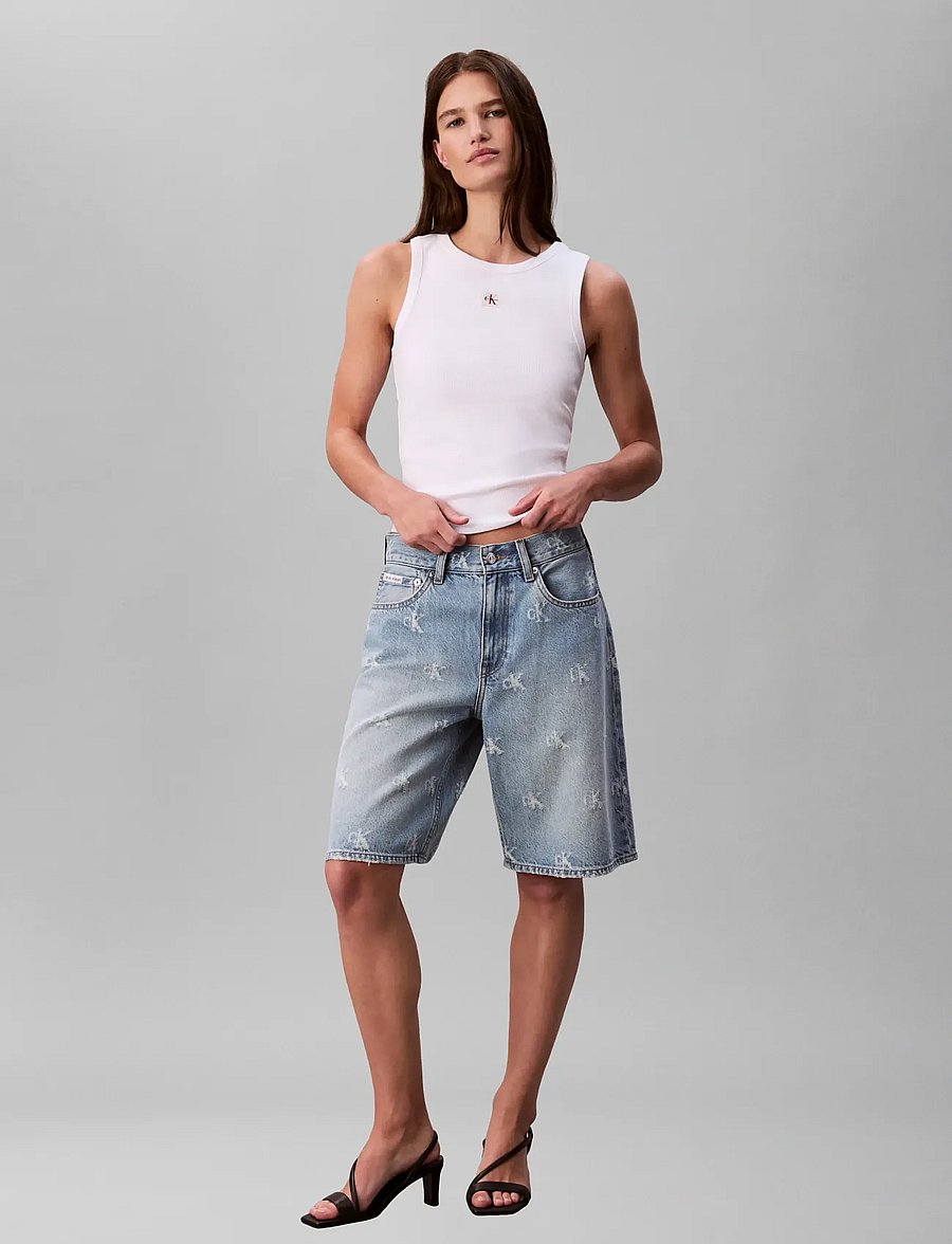 Calvin Klein Jeans - HERITAGE LABEL 2X2 BABY RIB TANK - Ärmellose tops - bright white - 0