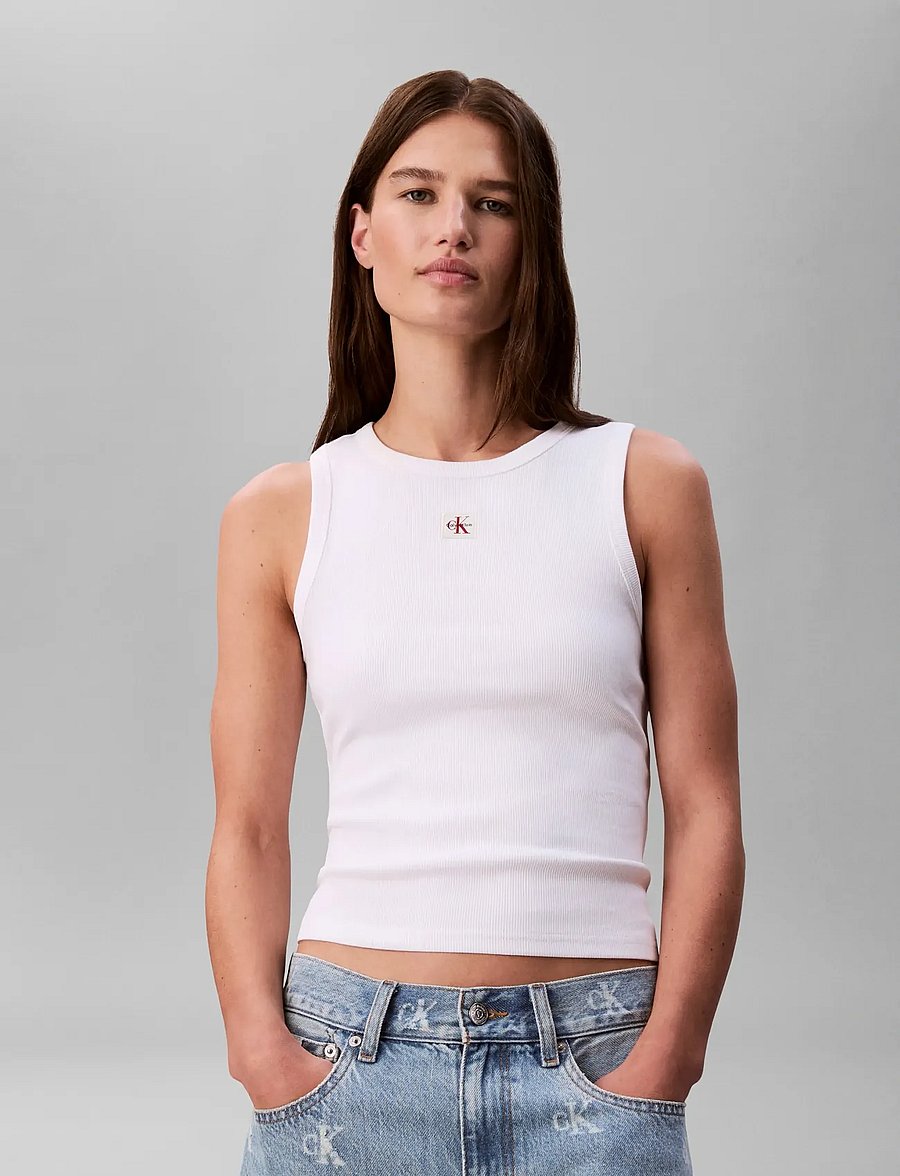 Calvin Klein Jeans - HERITAGE LABEL 2X2 BABY RIB TANK - Ärmellose tops - bright white - 3