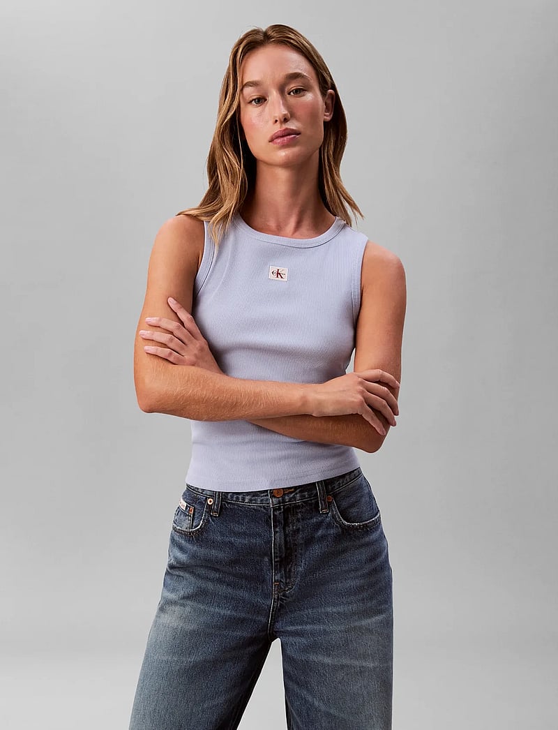 Calvin Klein Jeans - WOVEN LABEL 2X2 BABY RIB TANK - Ärmellose tops - casual blue - 0