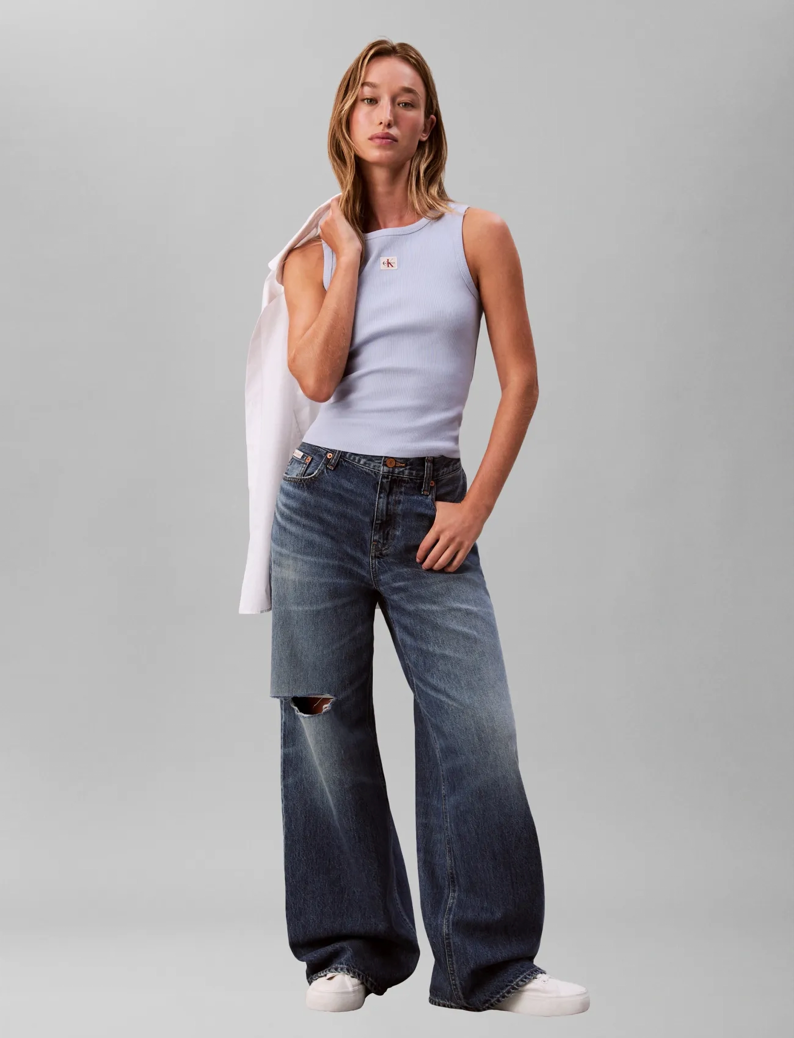 Calvin Klein Jeans - HERITAGE LABEL 2X2 BABY RIB TANK - linnen - casual blue - 3