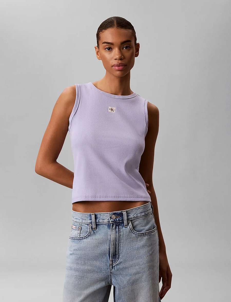 Calvin Klein Jeans - WOVEN LABEL 2X2 BABY RIB TANK - Ärmellose tops - cosmic sky - 0