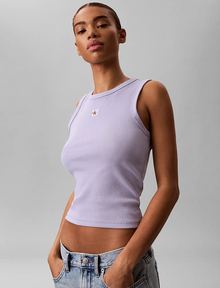 Calvin Klein Jeans - WOVEN LABEL 2X2 BABY RIB TANK - Ärmellose tops - cosmic sky - 4