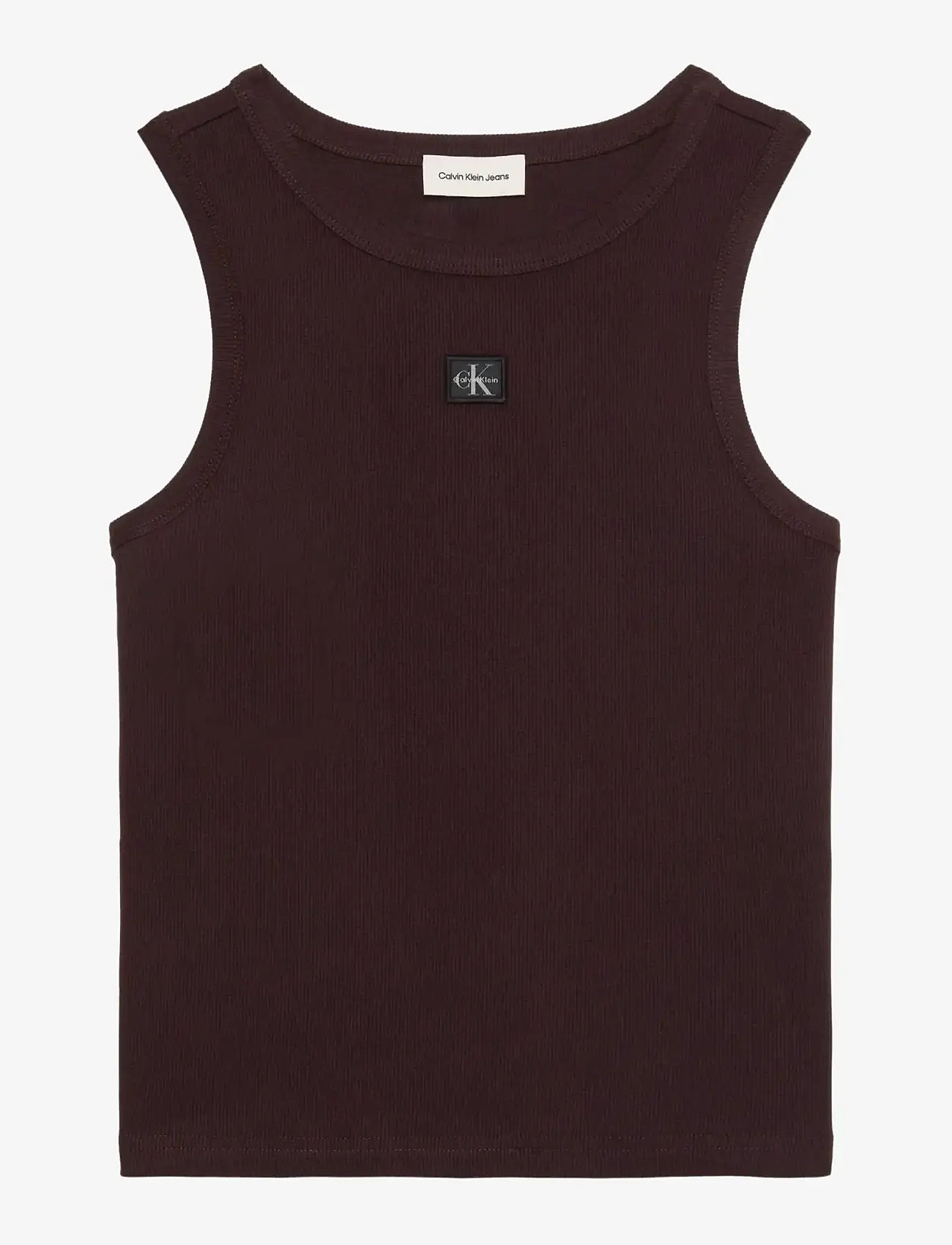 Calvin Klein Jeans - WOVEN LABEL 2X2 BABY RIB TANK - Ärmellose tops - mocha brown - 1