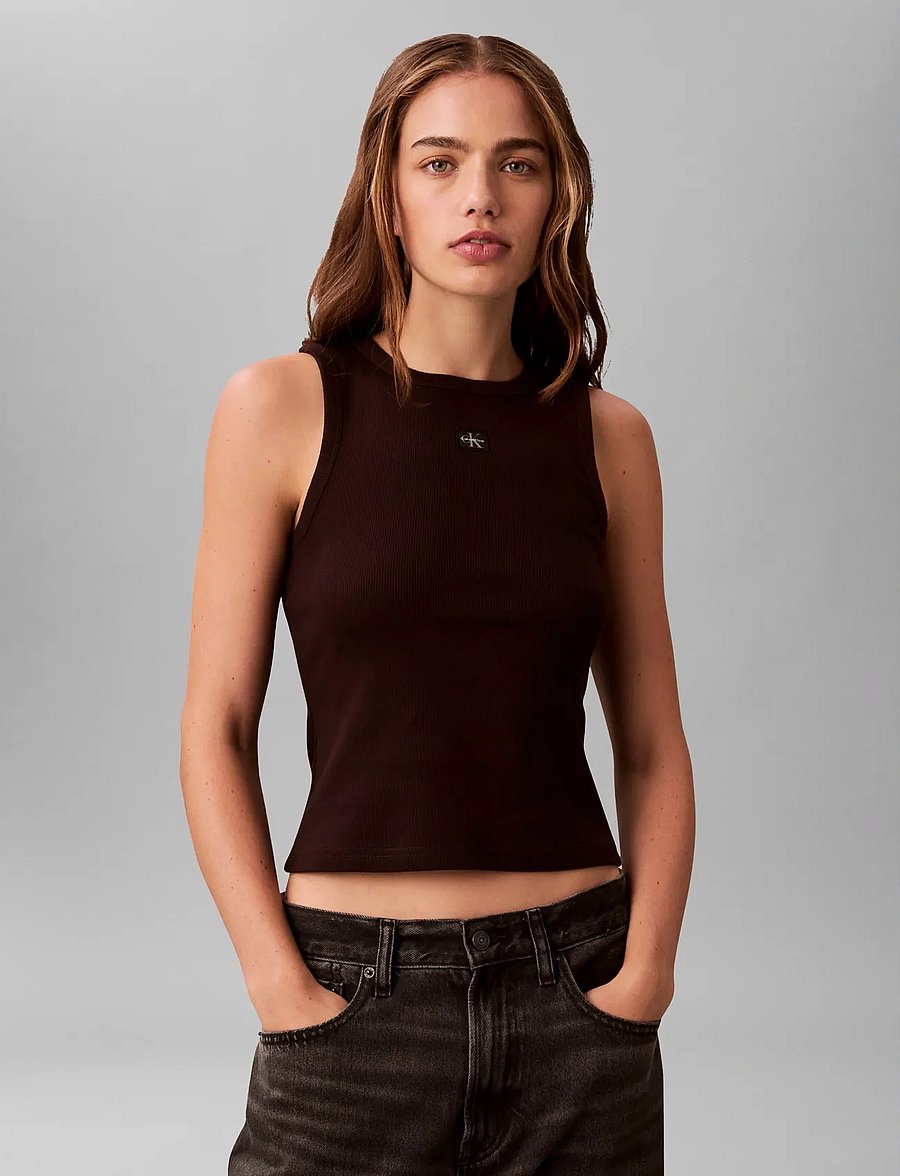 Calvin Klein Jeans - HERITAGE LABEL 2X2 BABY RIB TANK - varrukateta topid - mocha brown - 3