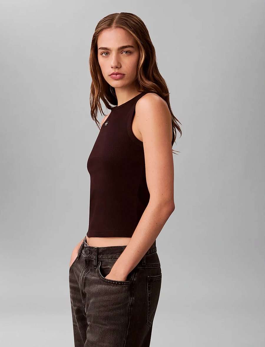 Calvin Klein Jeans - HERITAGE LABEL 2X2 BABY RIB TANK - varrukateta topid - mocha brown - 5