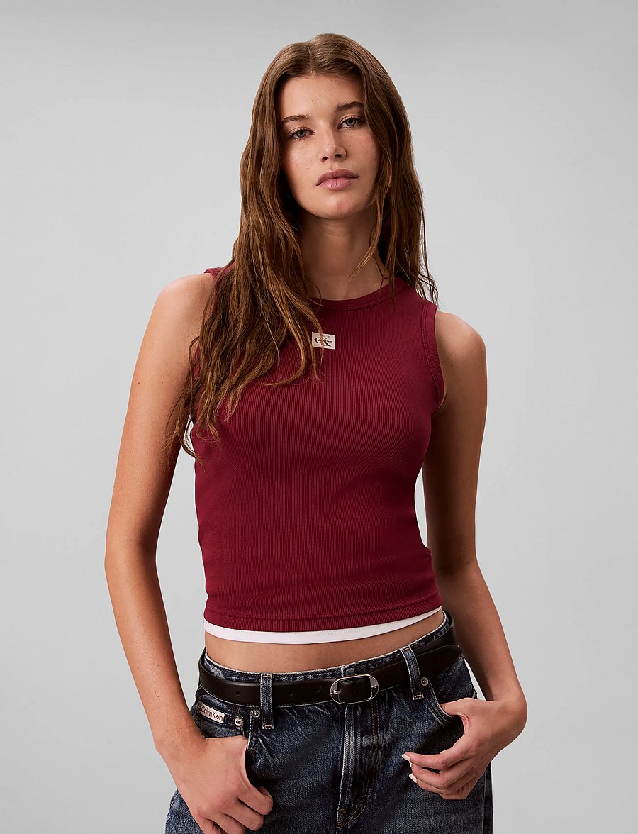 Calvin Klein Jeans - HERITAGE LABEL 2X2 BABY RIB TANK - tanktops - rhododendron - 0