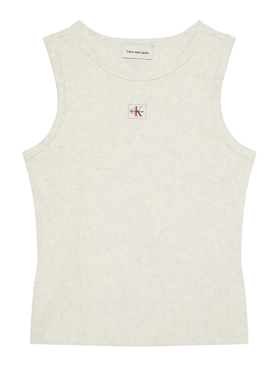 Calvin Klein Jeans - WOVEN LABEL 2X2 BABY RIB TANK - Ärmellose tops - vanilla heather - 1