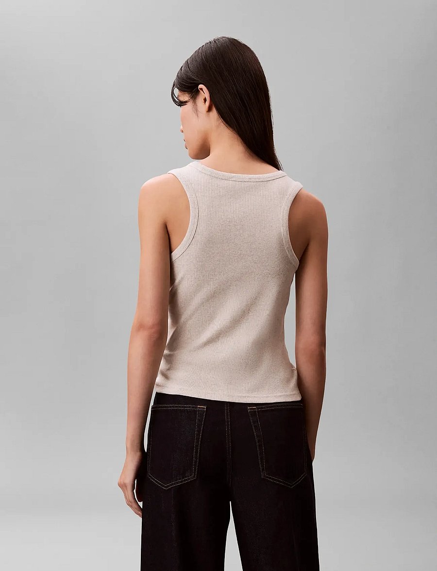 Calvin Klein Jeans - WOVEN LABEL 2X2 BABY RIB TANK - Ärmellose tops - vanilla heather - 2