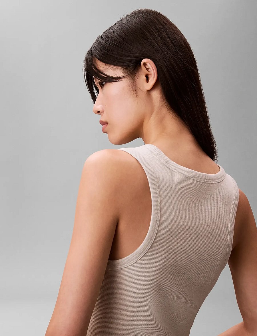 Calvin Klein Jeans - WOVEN LABEL 2X2 BABY RIB TANK - Ärmellose tops - vanilla heather - 4