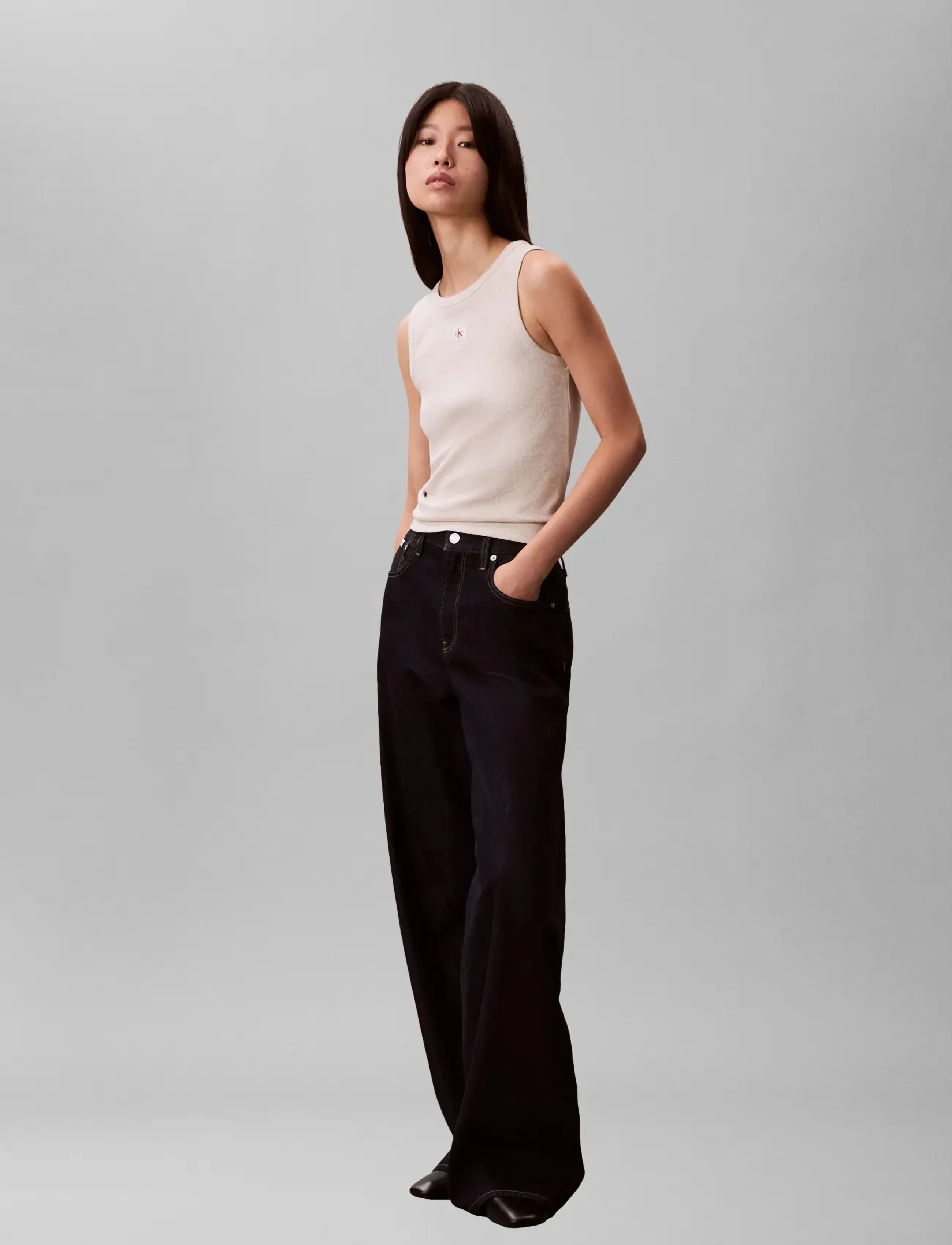 Calvin Klein Jeans - HERITAGE LABEL 2X2 BABY RIB TANK - tanktops - vanilla heather - 5