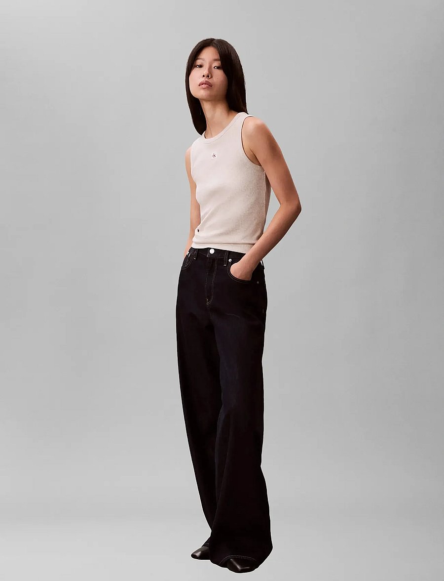Calvin Klein Jeans - WOVEN LABEL 2X2 BABY RIB TANK - Ärmellose tops - vanilla heather - 5
