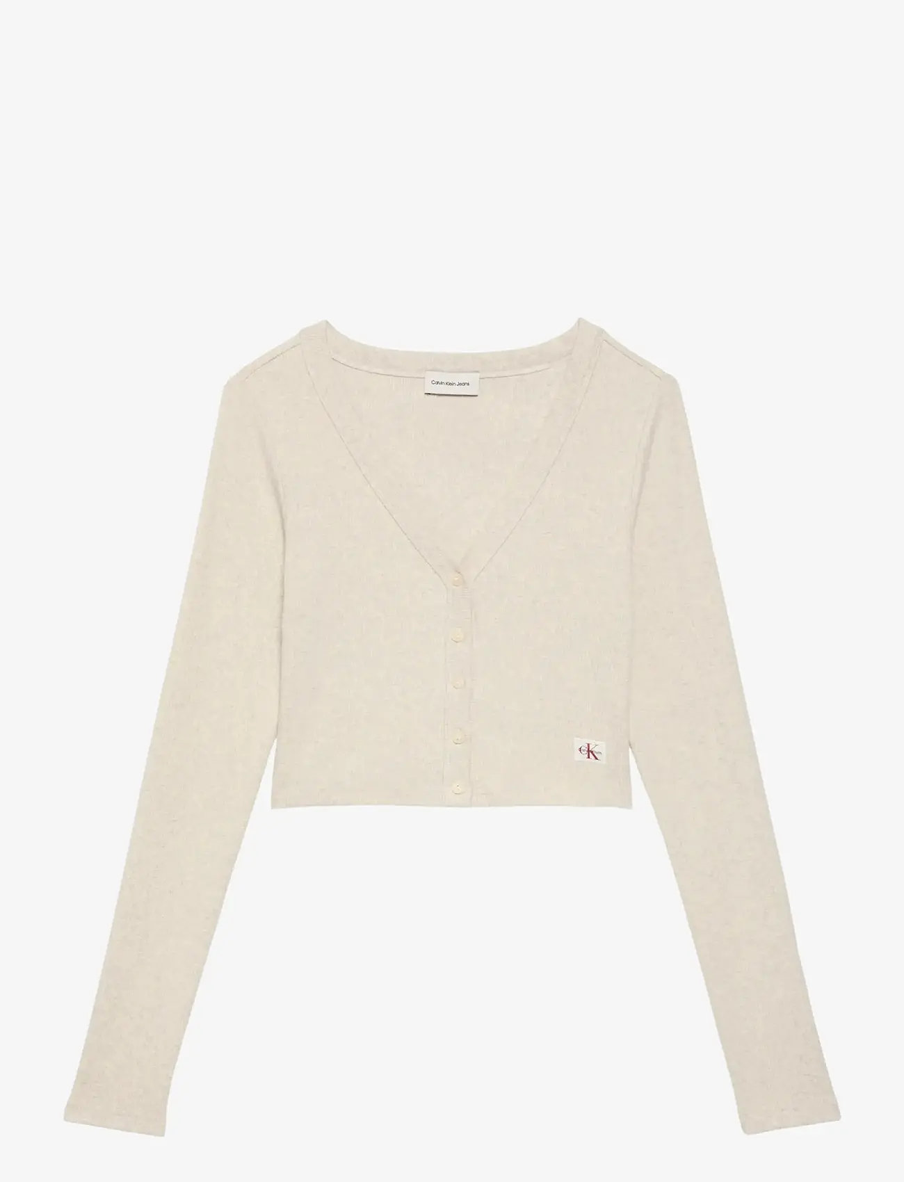 Calvin Klein Jeans - LS WOVEN LABEL 2X2 BABY RIB CARD - cardigans - ba01 grey heather - 1