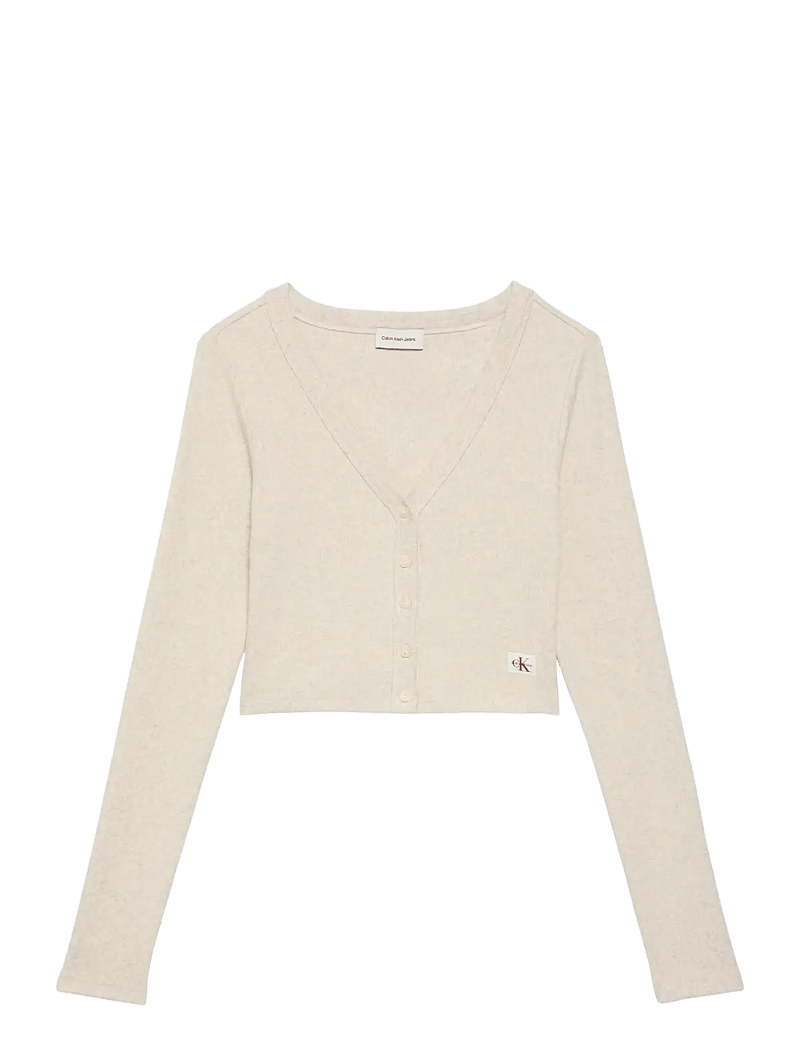 Calvin Klein Jeans - LS WOVEN LABEL 2X2 BABY RIB CARD - cardigans - ba01 grey heather - 1