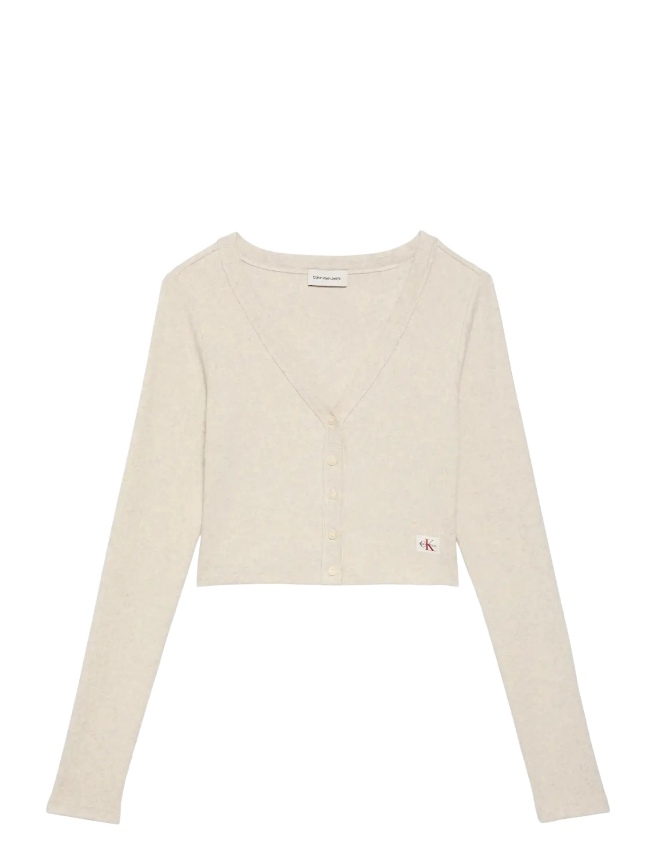 Calvin Klein Jeans LS WOVEN LABEL 2X2 BABY RIB CARD - Cardigans - BA01 GREY HEATHER / cream