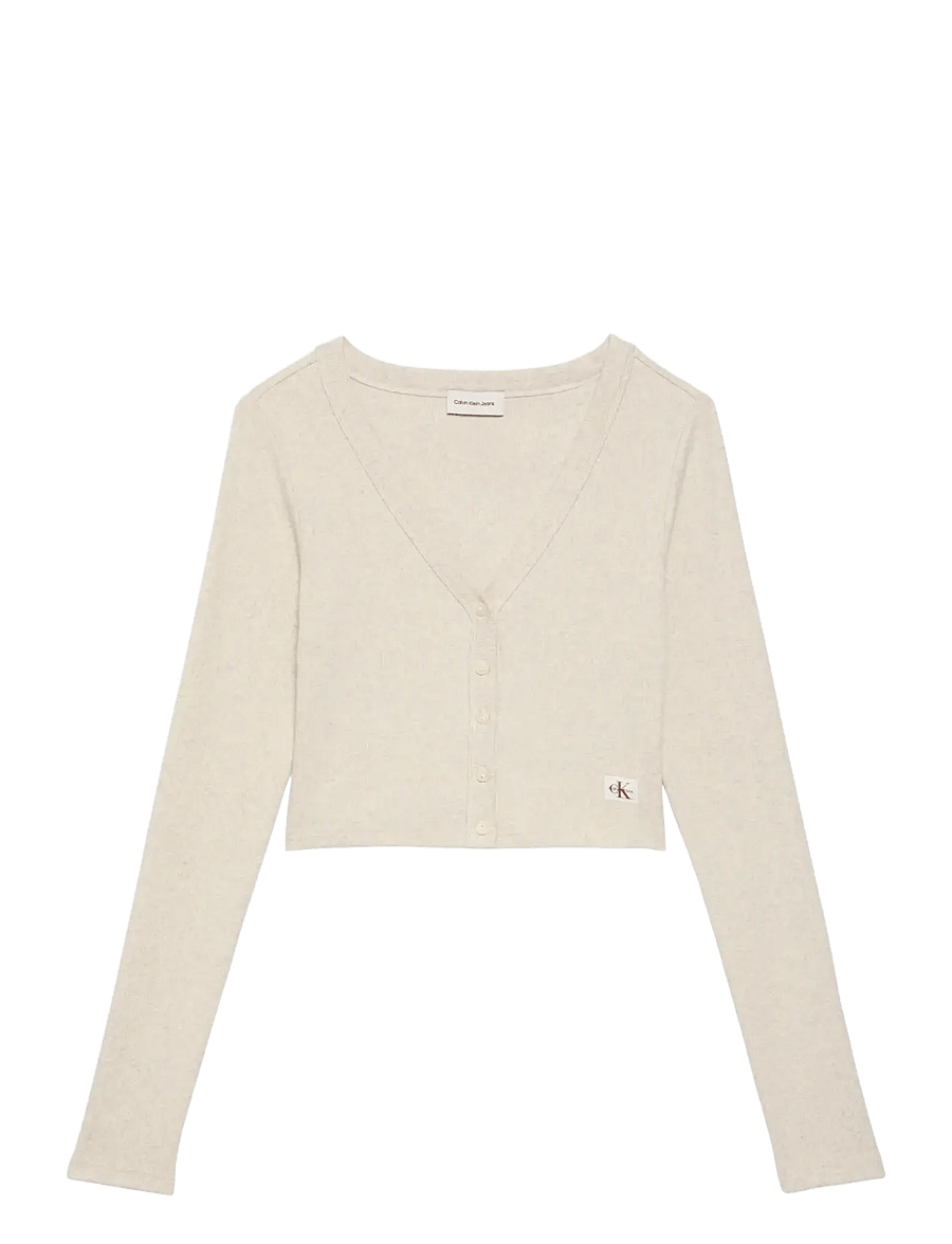 Calvin Klein Jeans - LS WOVEN LABEL 2X2 BABY RIB CARD - gilets - ba01 grey heather - 1
