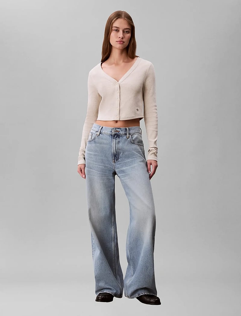 Calvin Klein Jeans - LS WOVEN LABEL 2X2 BABY RIB CARD - cardigans - ba01 grey heather - 0