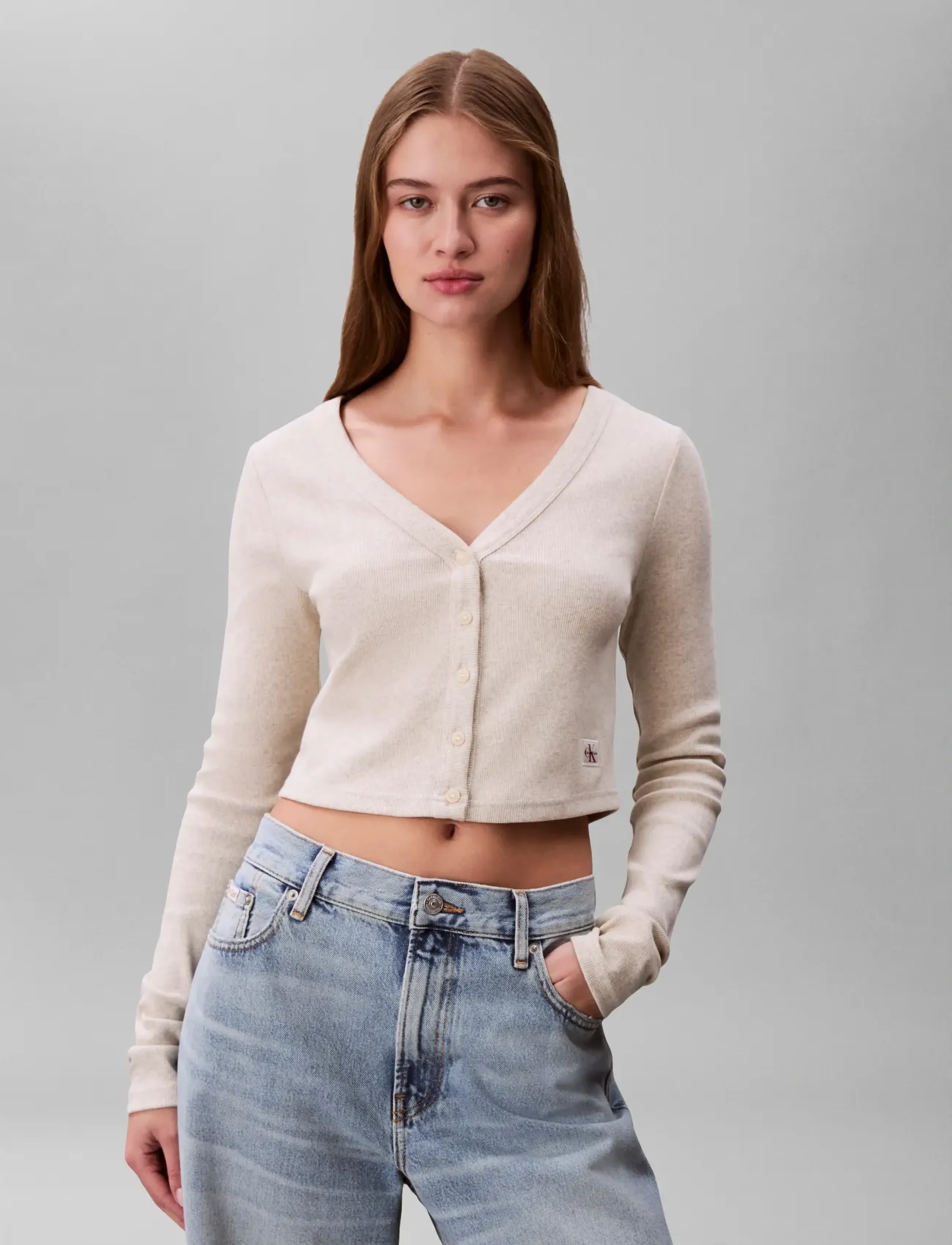 Calvin Klein Jeans - LS WOVEN LABEL 2X2 BABY RIB CARD - cardigans - ba01 grey heather - 3