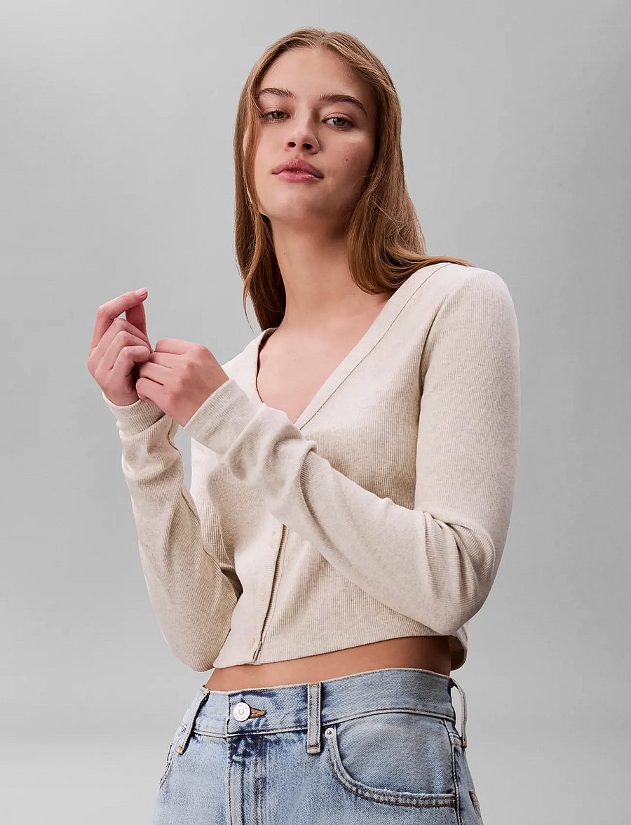 Calvin Klein Jeans - LS WOVEN LABEL 2X2 BABY RIB CARD - gilets - ba01 grey heather - 4