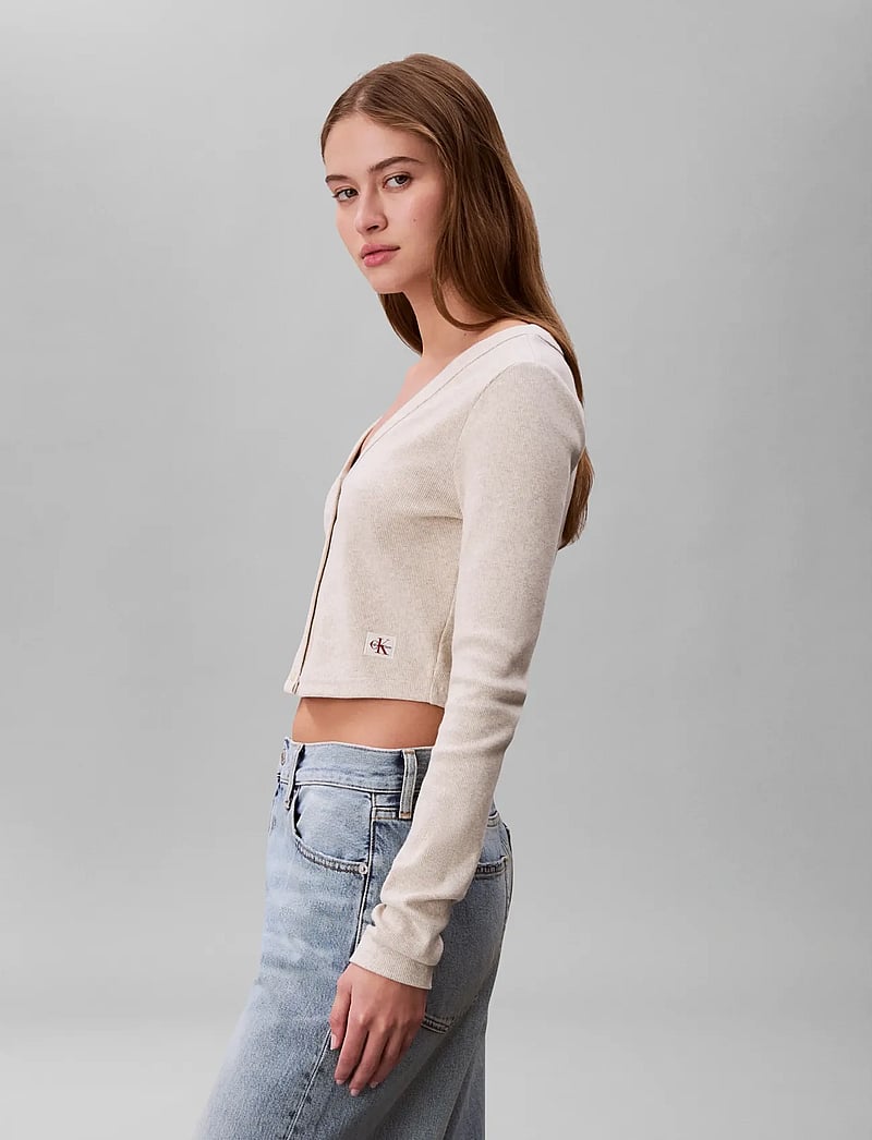 Calvin Klein Jeans - LS WOVEN LABEL 2X2 BABY RIB CARD - cardigans - ba01 grey heather - 5