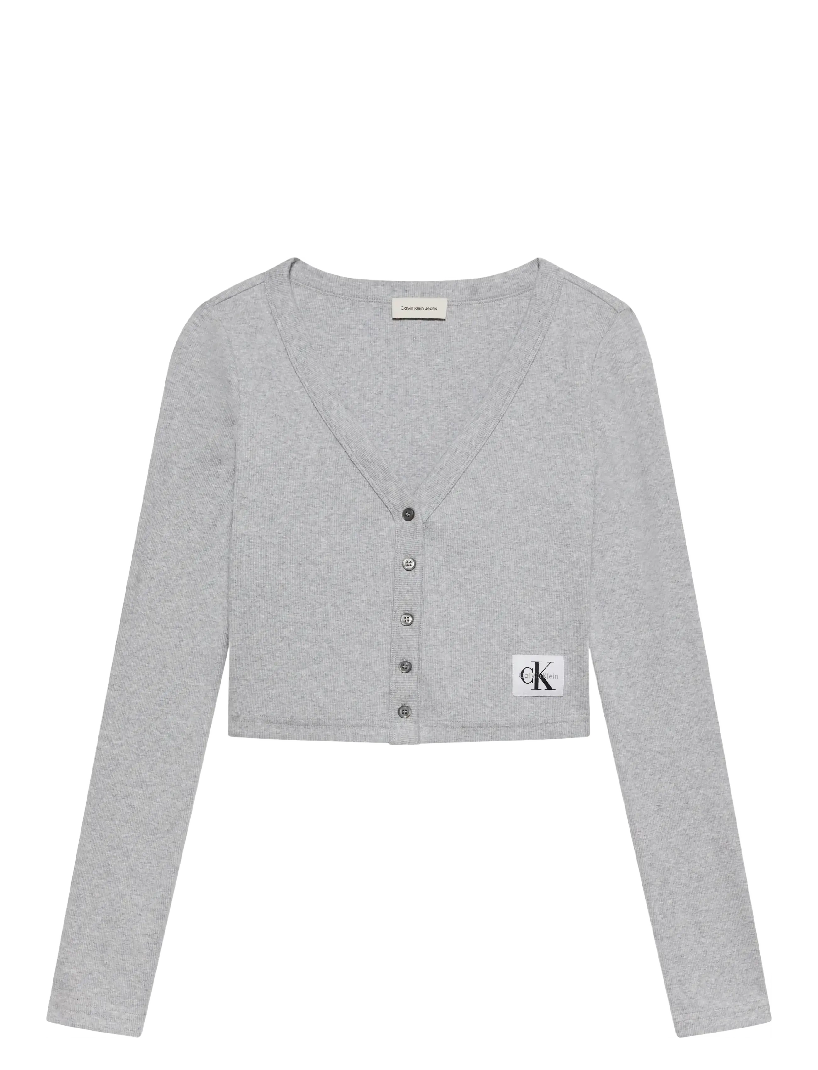 Calvin Klein Jeans LS WOVEN LABEL 2X2 BABY RIB CARD - Cardigans - BC06 GREY HEATHER / grey
