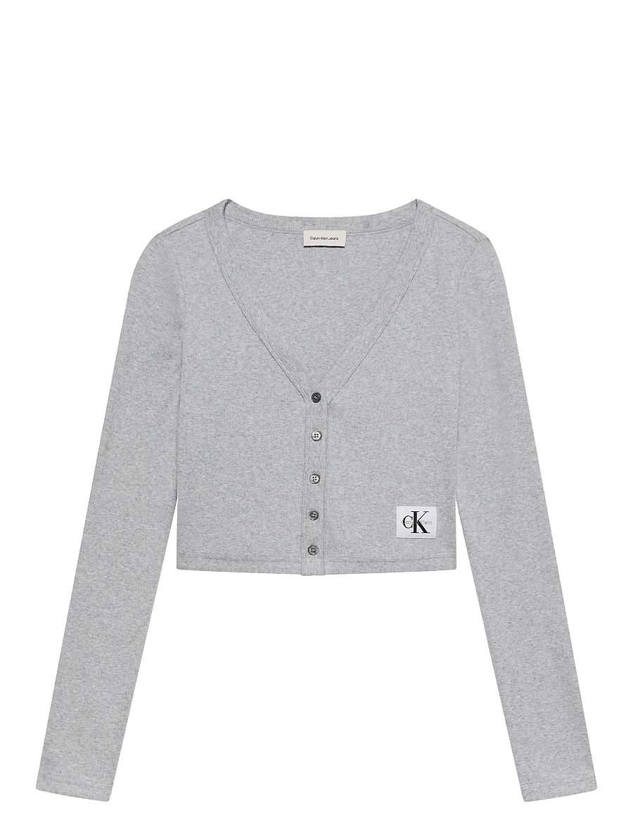 Calvin Klein Jeans - LS WOVEN LABEL 2X2 BABY RIB CARD - koftor - bc06 grey heather - 1
