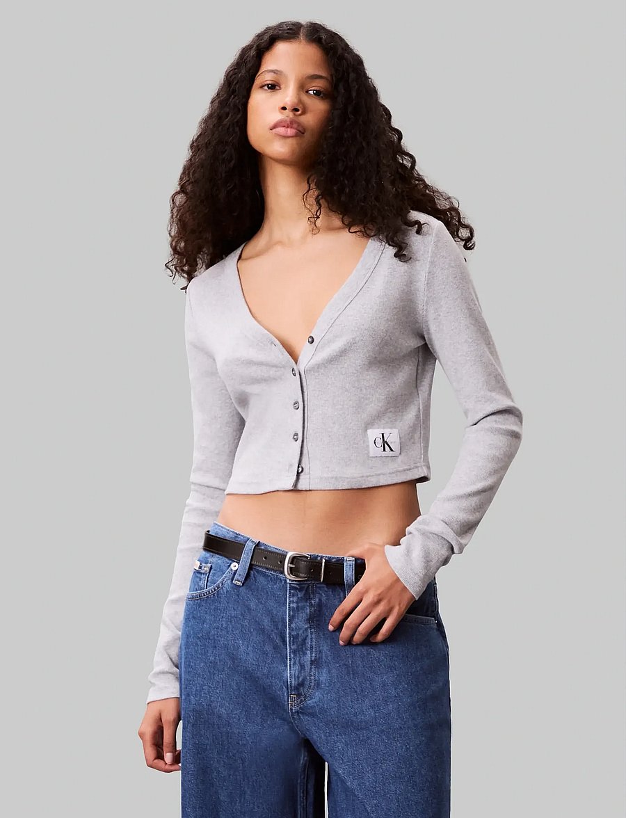Calvin Klein Jeans - LS WOVEN LABEL 2X2 BABY RIB CARD - koftor - bc06 grey heather - 0