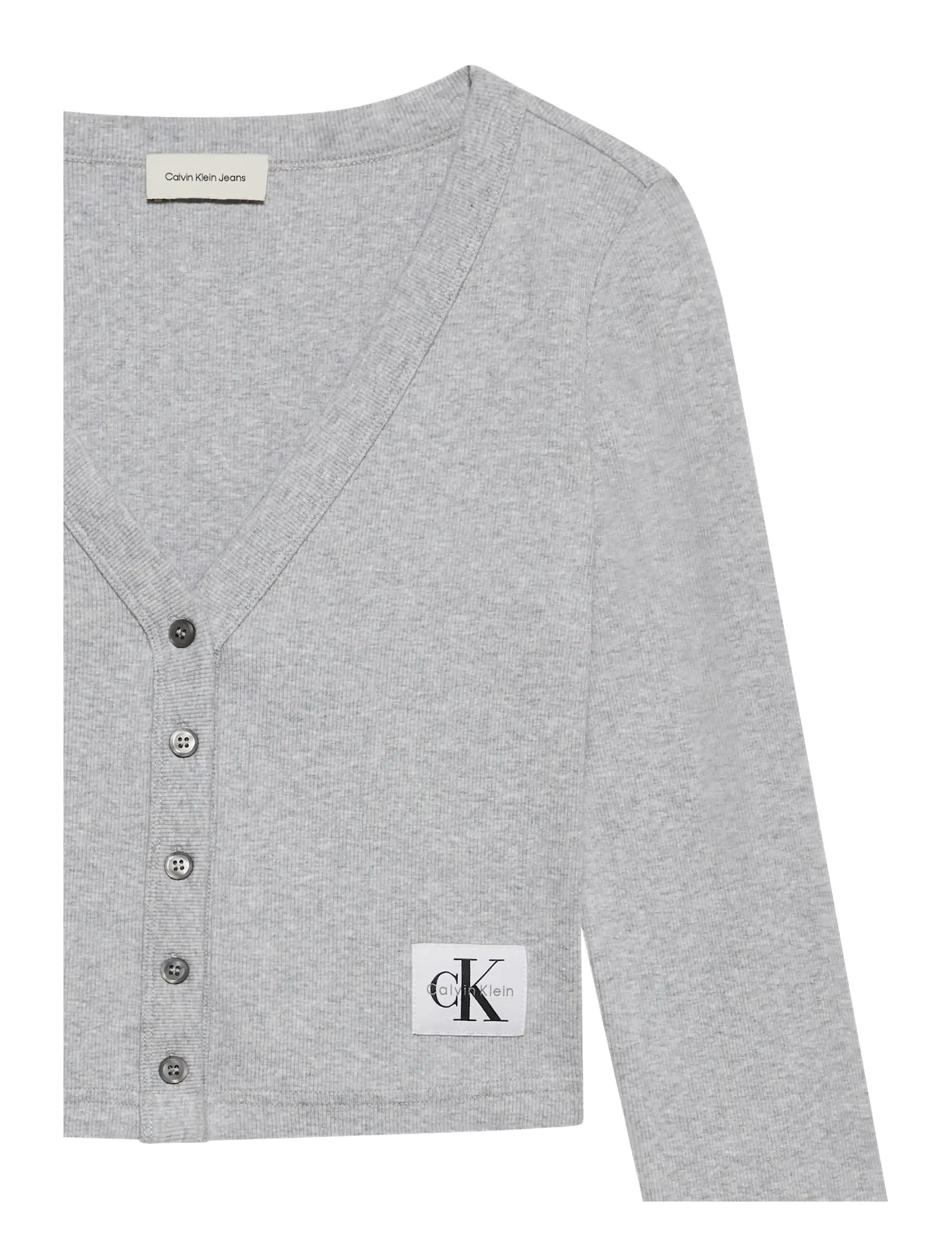 Calvin Klein Jeans - LS WOVEN LABEL 2X2 BABY RIB CARD - cardigans - bc06 grey heather - 3