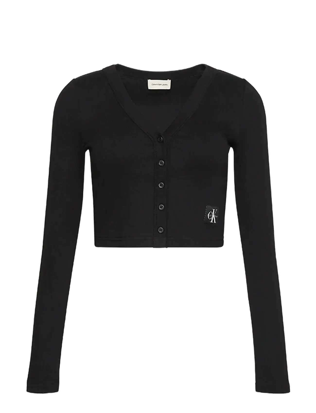 CALVIN KLEIN JEANS Ls Woven Label 2X2 Baby Rib Card Schwarz - XS - Damen