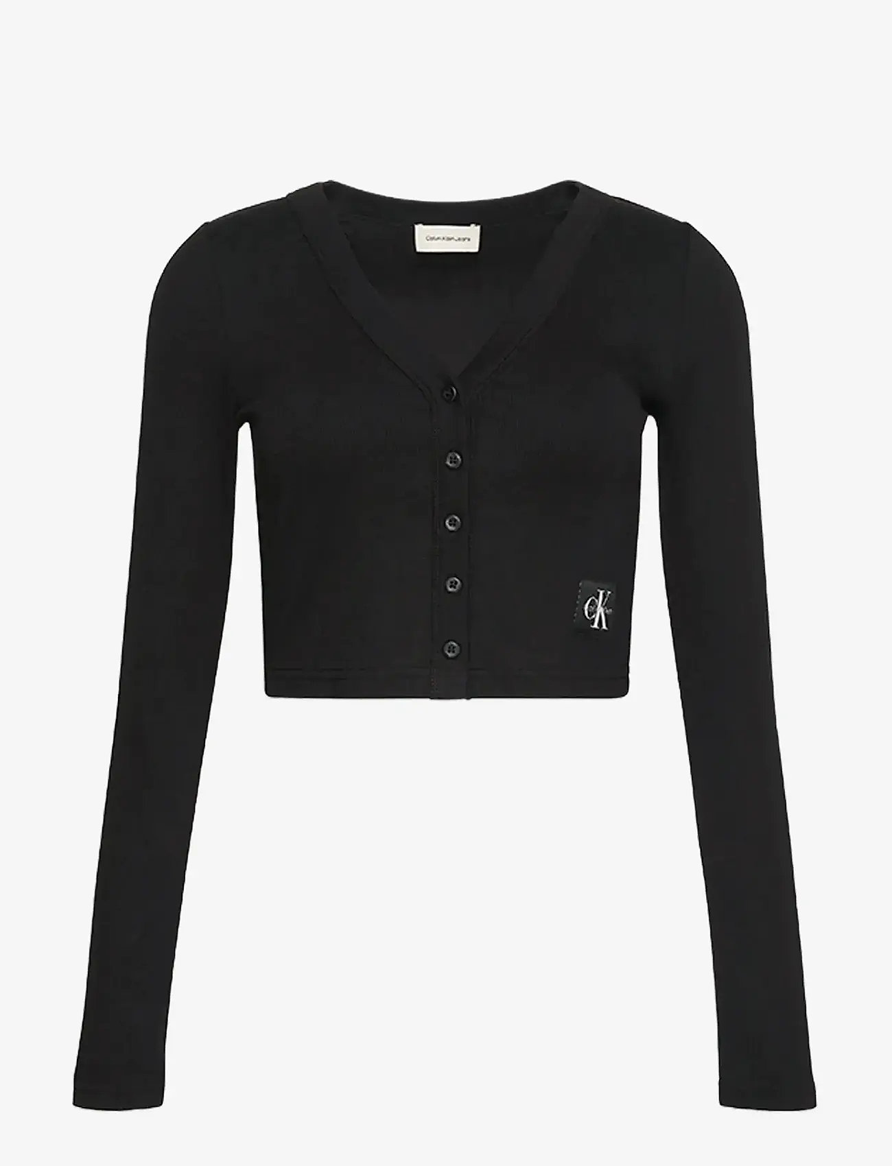 Calvin Klein Jeans - LS WOVEN LABEL 2X2 COTTON RIB CA - cardigans - black - 1