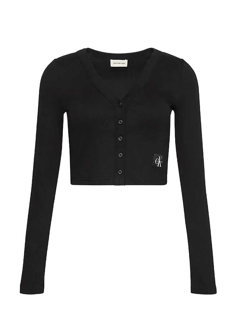 Calvin Klein Jeans - LS WOVEN LABEL 2X2 COTTON RIB CA - cardigans - black - 1