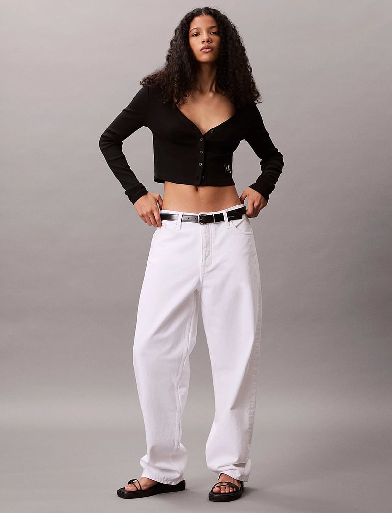 Calvin Klein Jeans - LS WOVEN LABEL 2X2 COTTON RIB CA - cardigans - black - 2