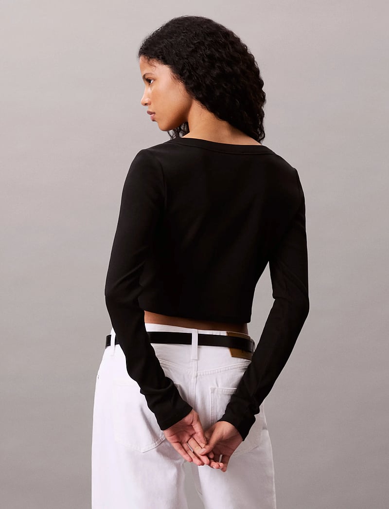 Calvin Klein Jeans - LS WOVEN LABEL 2X2 COTTON RIB CA - cardigans - black - 3