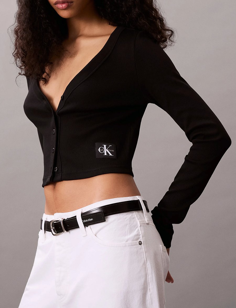 Calvin Klein Jeans - LS WOVEN LABEL 2X2 BABY RIB CARD - strickjacken - black - 4