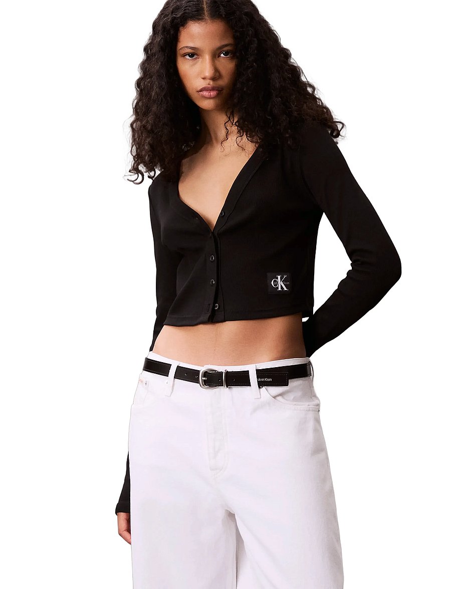Calvin Klein Jeans - LS WOVEN LABEL 2X2 BABY RIB CARD - strickjacken - black - 5