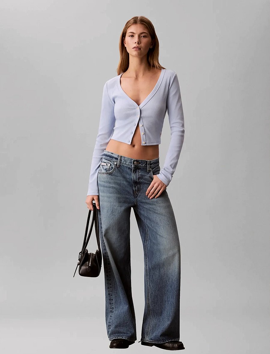 Calvin Klein Jeans - LS WOVEN LABEL 2X2 BABY RIB CARD - strickjacken - breezy blue - 0