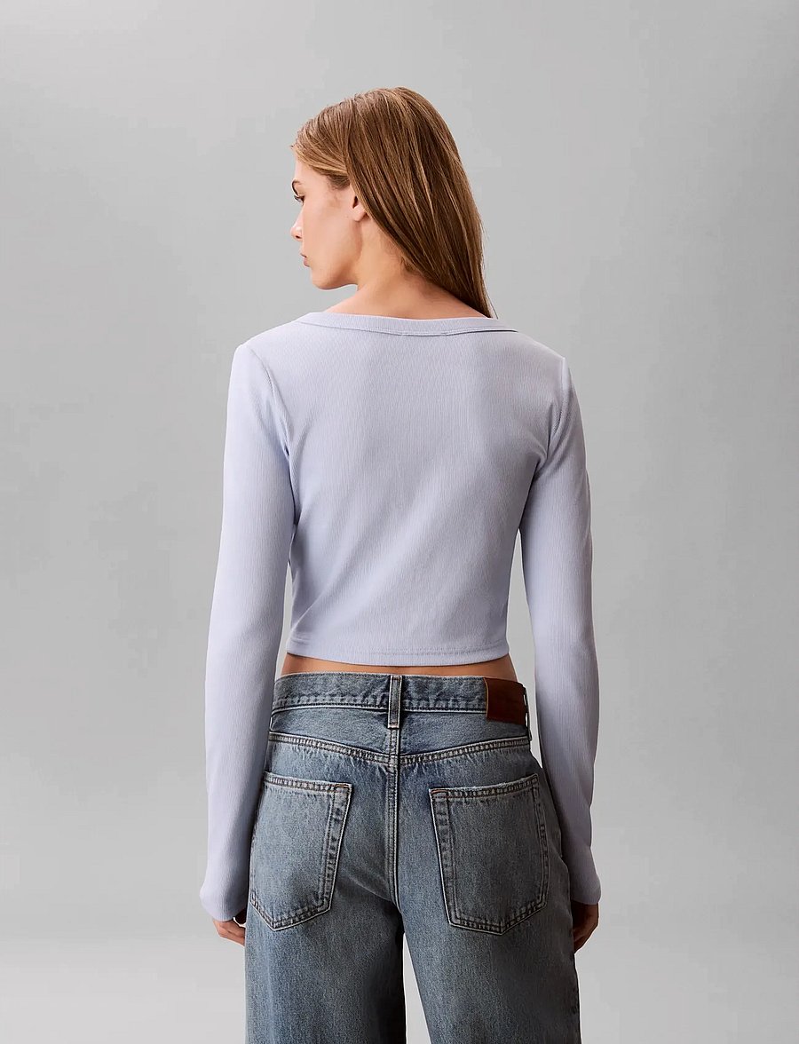 Calvin Klein Jeans - LS WOVEN LABEL 2X2 BABY RIB CARD - strickjacken - breezy blue - 2