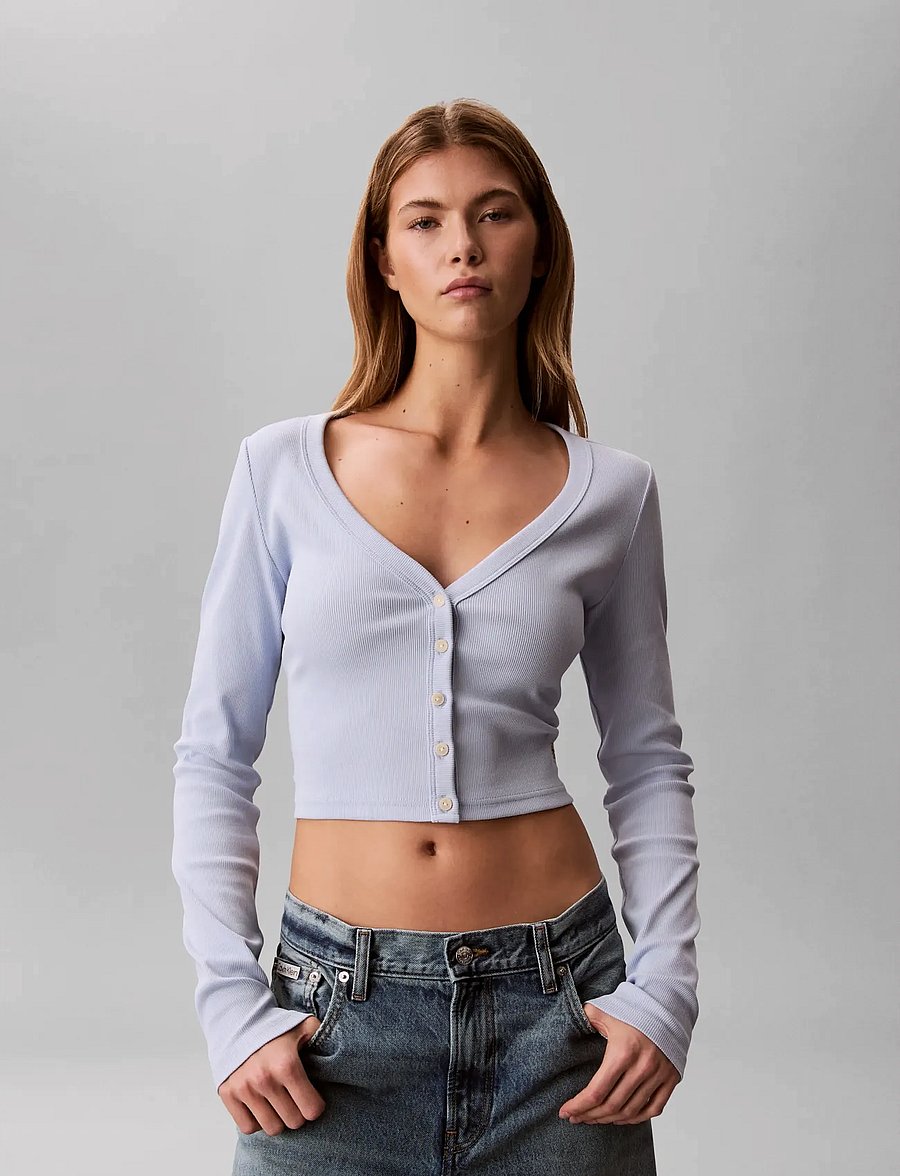 Calvin Klein Jeans - LS WOVEN LABEL 2X2 BABY RIB CARD - strickjacken - breezy blue - 3