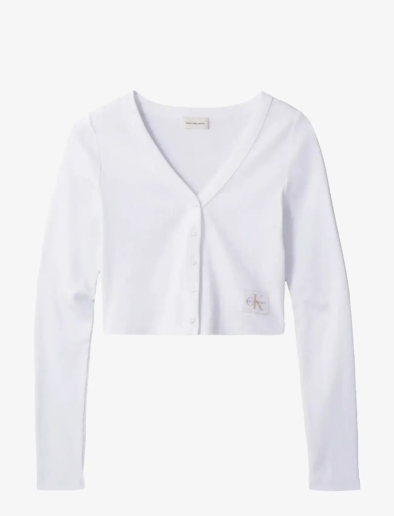 Calvin Klein Jeans - LS WOVEN LABEL 2X2 COTTON RIB CA - koftor - brilliant white - 1