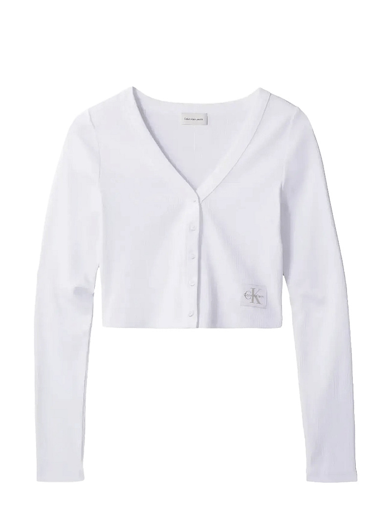 Calvin Klein Jeans - LS WOVEN LABEL 2X2 COTTON RIB CA - koftor - brilliant white - 1