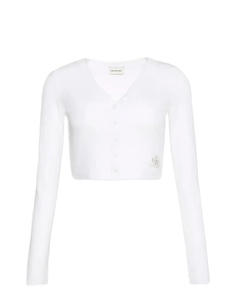 Calvin Klein Jeans - LS WOVEN LABEL 2X2 COTTON RIB CA - koftor - brilliant white - 2