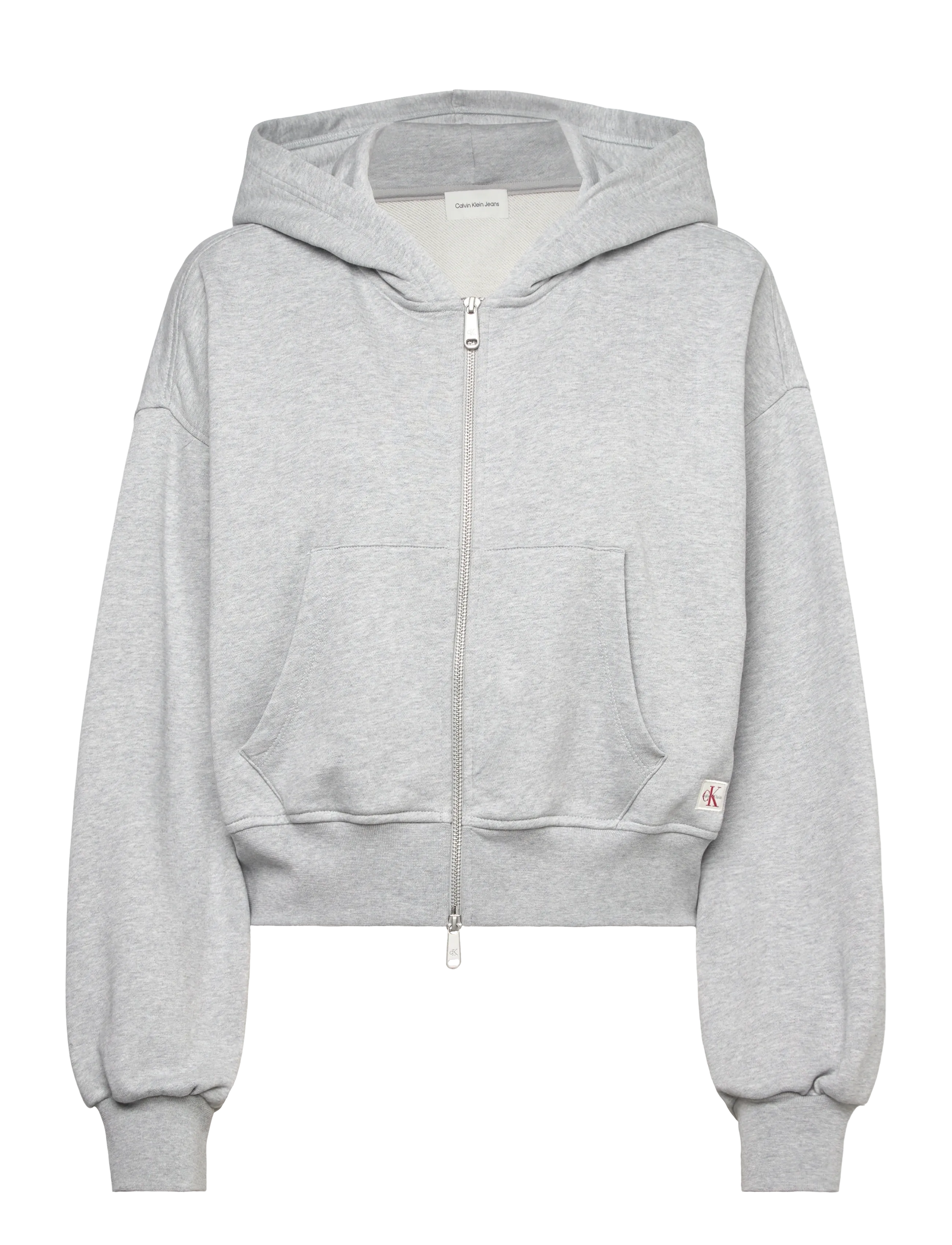 Calvin Klein Jeans FRENCH TERRY WOVEN LABEL FZ HOOD - Sweatshirts - BC06 GREY HEATHER / grey