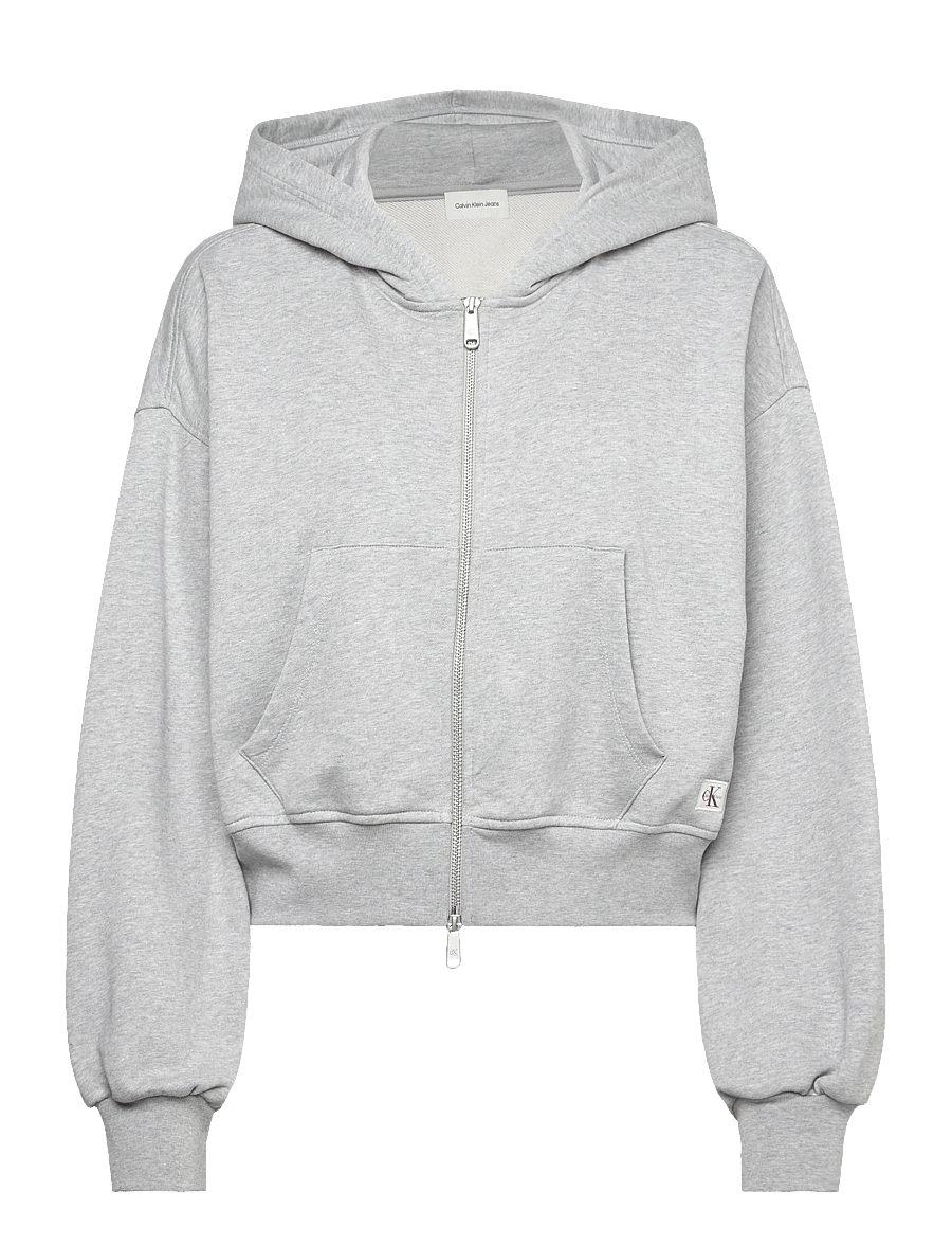 Calvin Klein Jeans - FRENCH TERRY WOVEN LABEL FZ HOOD - hoodies - bc06 grey heather - 0
