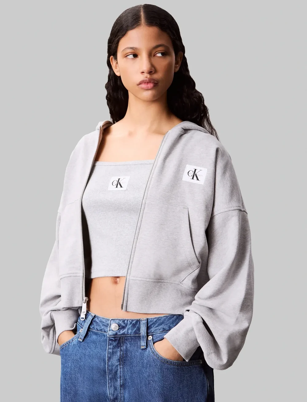 Calvin Klein Jeans - A- FRENCH TERRY BADGE LOGO FZ HO - hættetrøjer - bc06 grey heather - 0