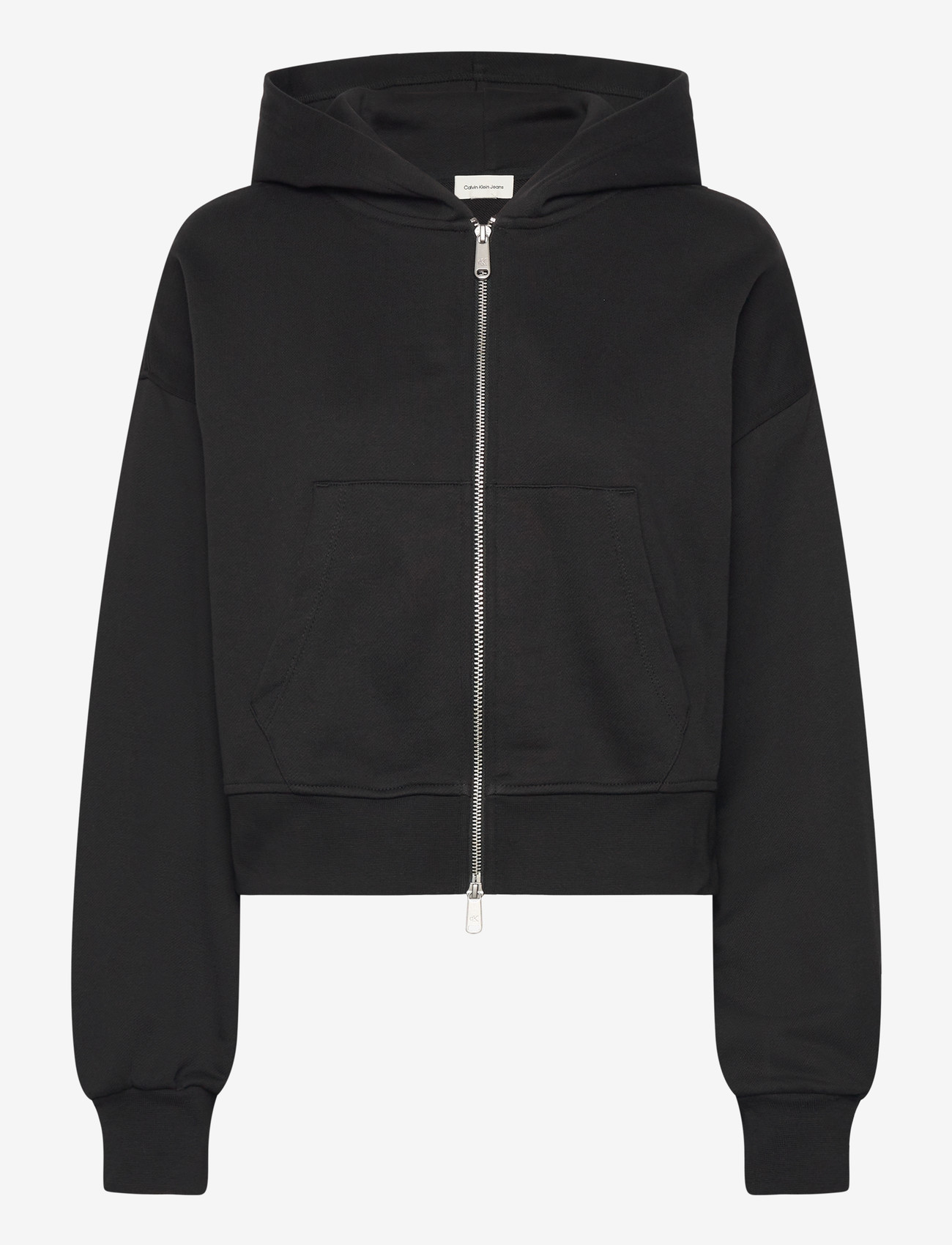 Calvin Klein Jeans - FRENCH TERRY WOVEN LABEL FZ HOOD - kapuutsiga dressipluusid - black - 0