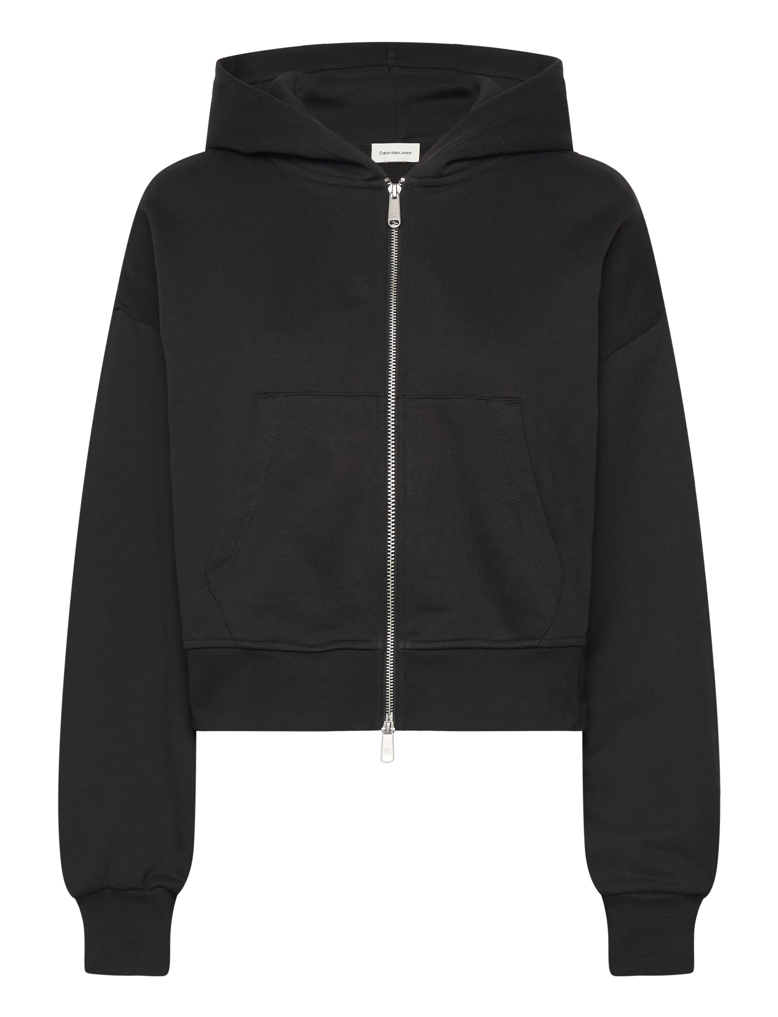 Calvin Klein Jeans FRENCH TERRY WOVEN LABEL FZ HOOD - Calvin Klein Jeans - BLACK / black